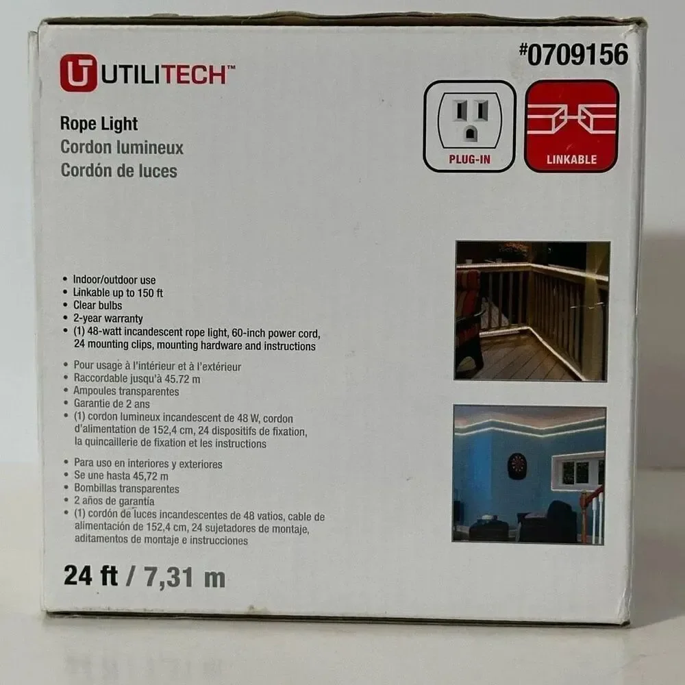 Utilitech #0709156 Rope Light 24 Feet | Indoor/Outdoor Use